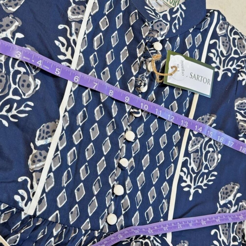 Sue Sartor Navy Printed Long Sleeve Tiered Dress - Picture 16 of 16